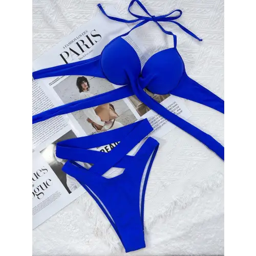 Vibrant Blue Twin Grace Crisscross Halter Neck Bikini Set