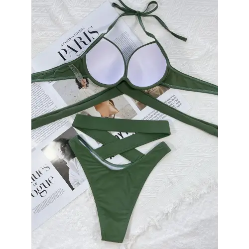 Vibrant Blue Twin Grace Crisscross Halter Neck Bikini Set