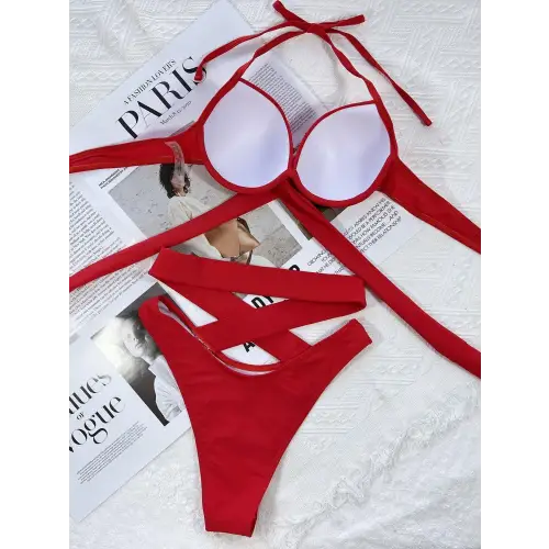 Vibrant Blue Twin Grace Crisscross Halter Neck Bikini Set