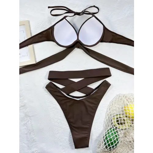 Vibrant Blue Twin Grace Crisscross Halter Neck Bikini Set