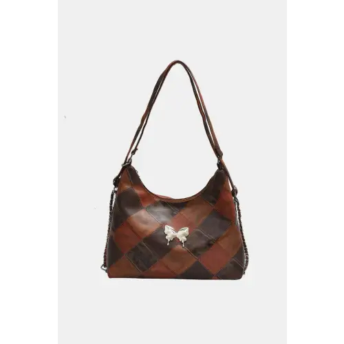 Vibrant Leather Butterfly Shoulder Bag Brown One Size