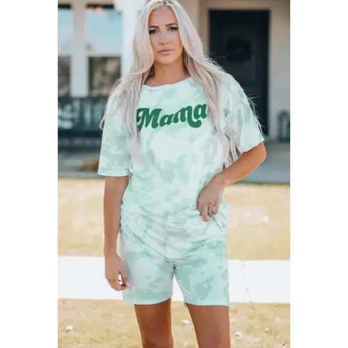Vibrant Mama Tie-Dye Printed Letter Graphic Lounge Set for Women Mint