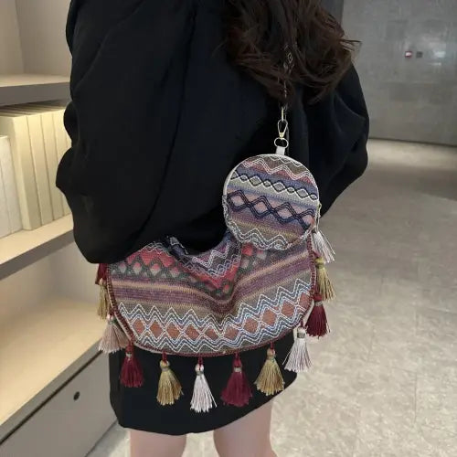 Vibrant Printed Tassel Crossbody Bag