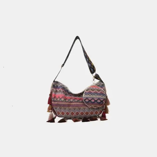 Vibrant Printed Tassel Crossbody Bag Hot Pink One Size