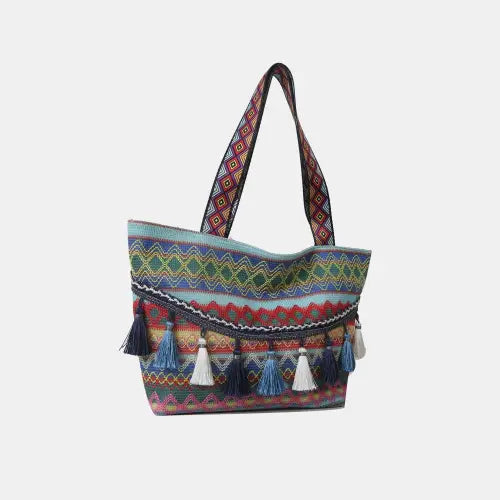 Vibrant Printed Tassel Tote Bag