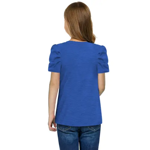 Vibrant Red Puff Sleeve T-Shirt for Girls with Round Neck