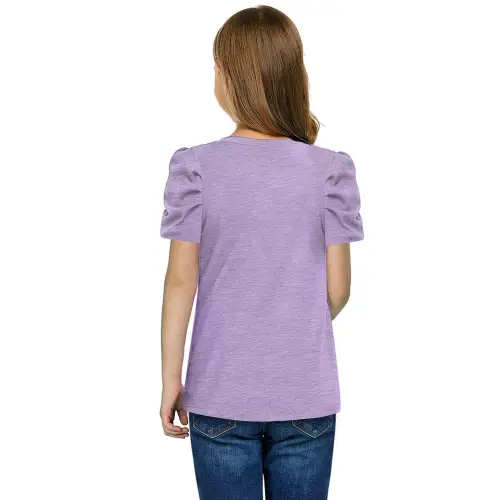 Vibrant Red Puff Sleeve T-Shirt for Girls with Round Neck