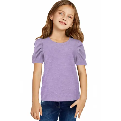 Vibrant Red Puff Sleeve T-Shirt for Girls with Round Neck