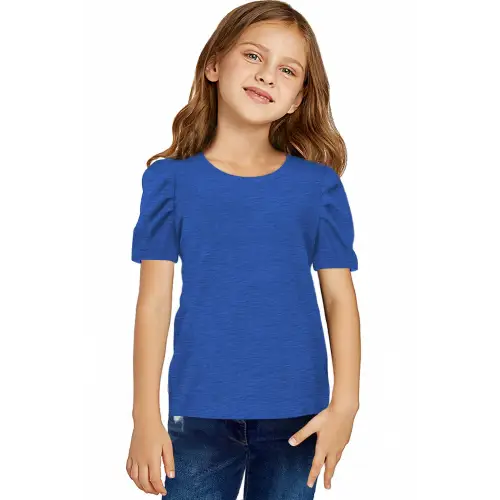 Vibrant Red Puff Sleeve T-Shirt for Girls with Round Neck