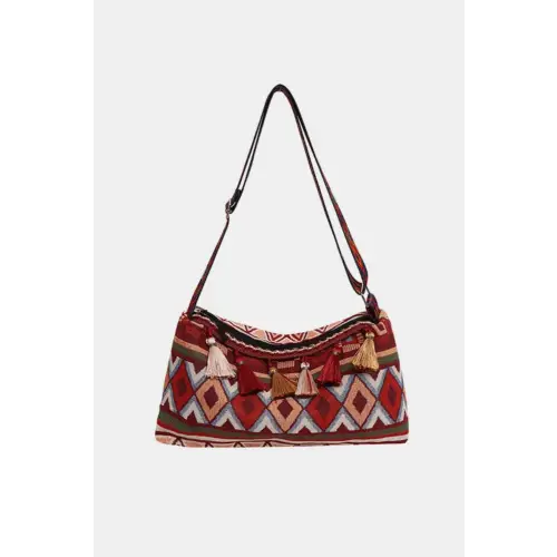 Vibrant Tassel Adjustable Strap Shoulder Bag for Stylish Adventures Deep Red One Size