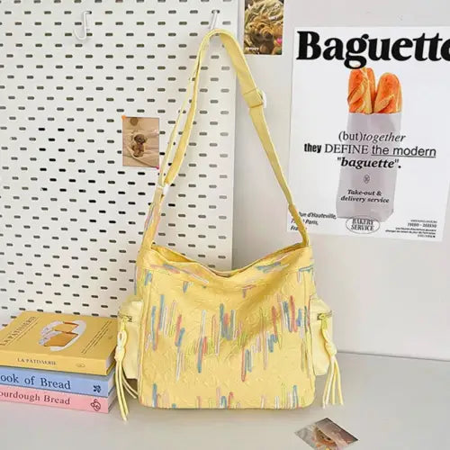 Vibrant Yellow Contrast Texture Shoulder Bag for Stylish Adventures Light Yellow One Size