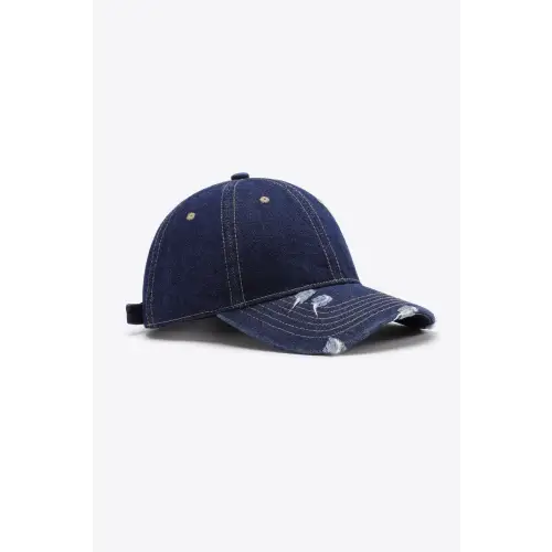 Vintage-Look Distressed Adjustable Baseball Cap Dark Navy One Size