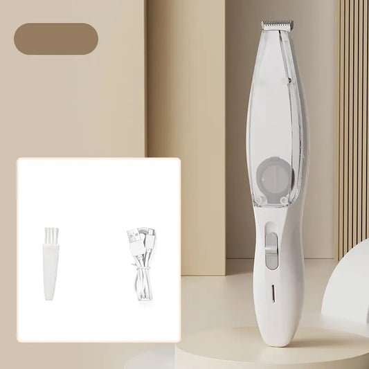 Rechargeable Pet Grooming Clipper with Built-in Vacuum - Low Noise Hair Trimmer White