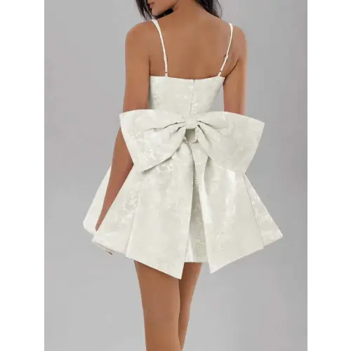 Elegant Bow Ruched Polyester Dress