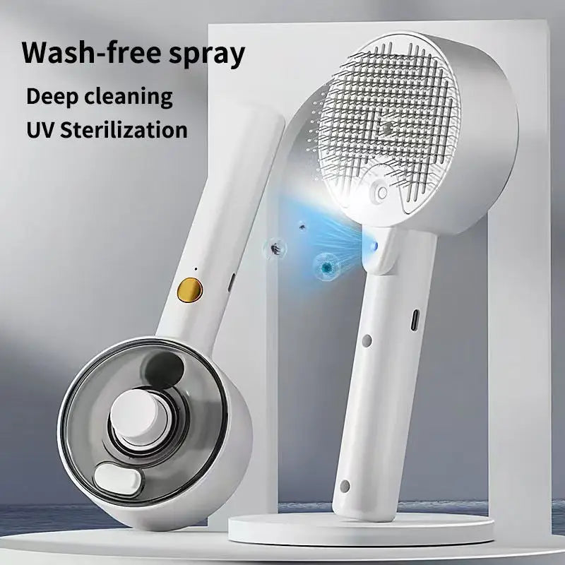 Rechargeable Pet Grooming Brush with UVC Sterilizer & Mist Spray