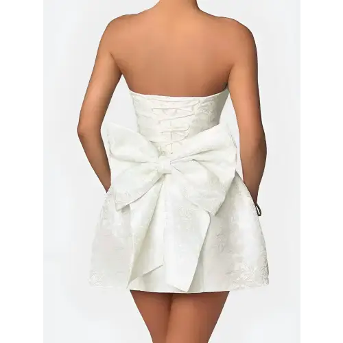 Stylish Bow Lace-Up Dress White