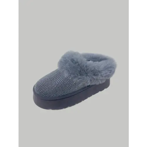 Embellished Faux Fur Platform Booties Elevate Your Style Gray