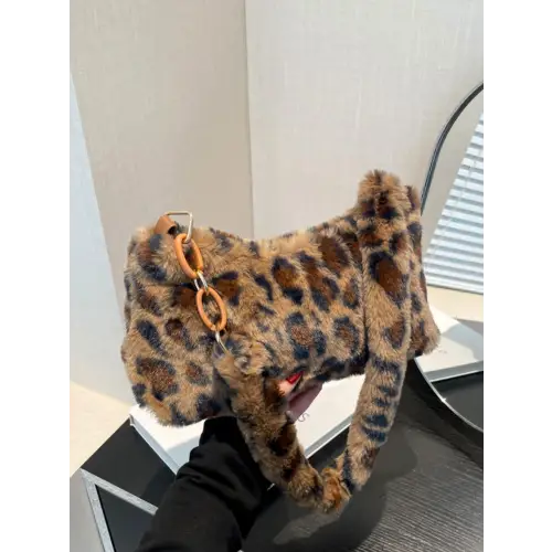 Wild Leopard Fluff Shoulder Bag Unleashes Fierce Style Caramel One Size
