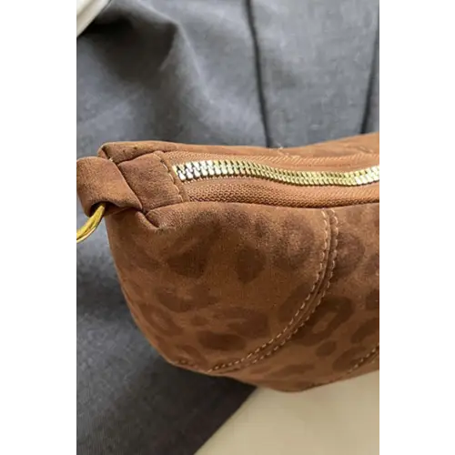 Wild Leopard Suede Shoulder Bag with Leather Strap