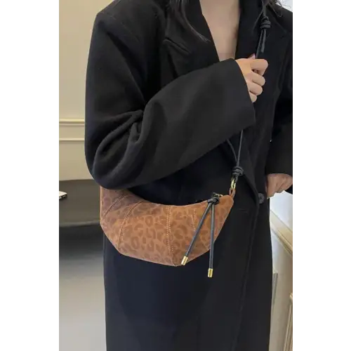 Wild Leopard Suede Shoulder Bag with Leather Strap