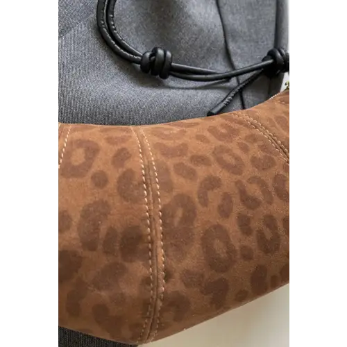 Wild Leopard Suede Shoulder Bag with Leather Strap