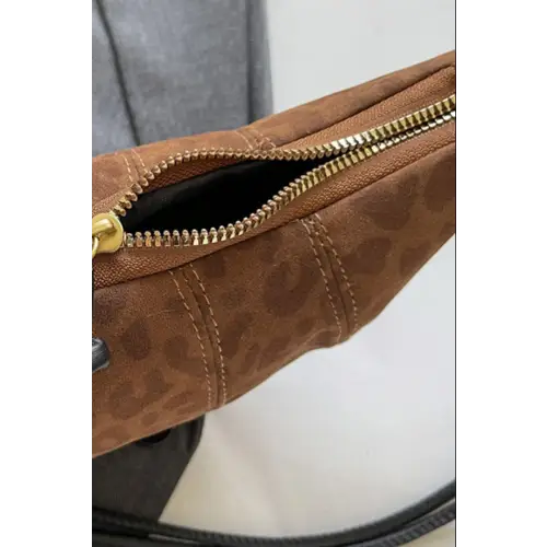 Wild Leopard Suede Shoulder Bag with Leather Strap