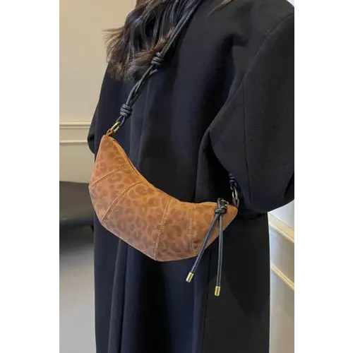 Wild Leopard Suede Shoulder Bag with Leather Strap