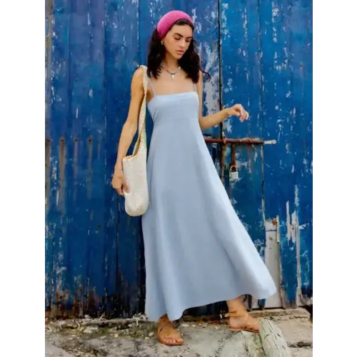 Luxe Threads Smocked Viscose Linen Blend Dress