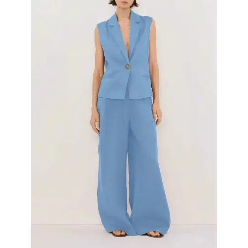 Buttoned Pocketed Cotton-Linen Set