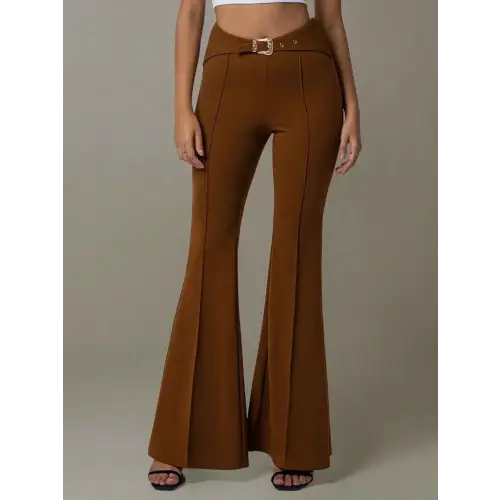 Soft Belted Fabric Trousers Brown