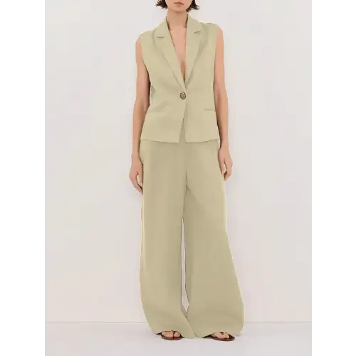 Buttoned Pocketed Cotton-Linen Set