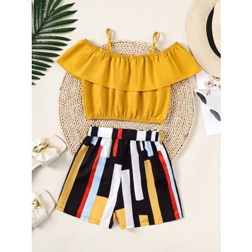 Ruffled Spaghetti Strap Two Piece Outfit for Babies and Toddlers