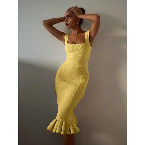 Ruffled Comfort Blend Fabric Dress