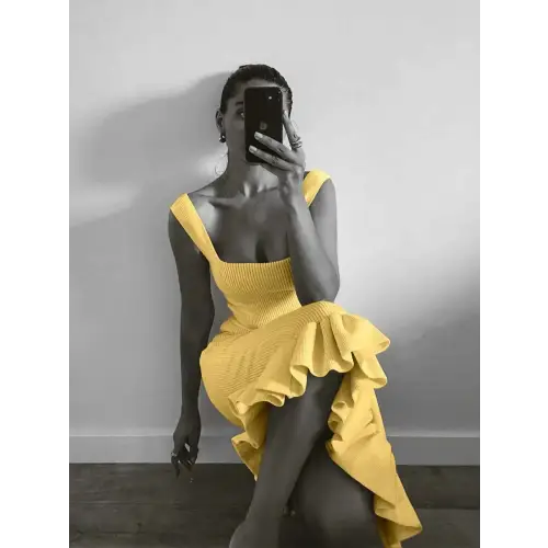 Ruffled Comfort Blend Fabric Dress