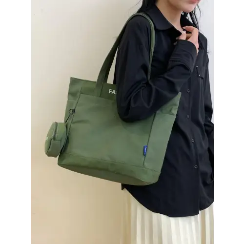 Olive Green Canvas Tote Bag with Stylish Pouch