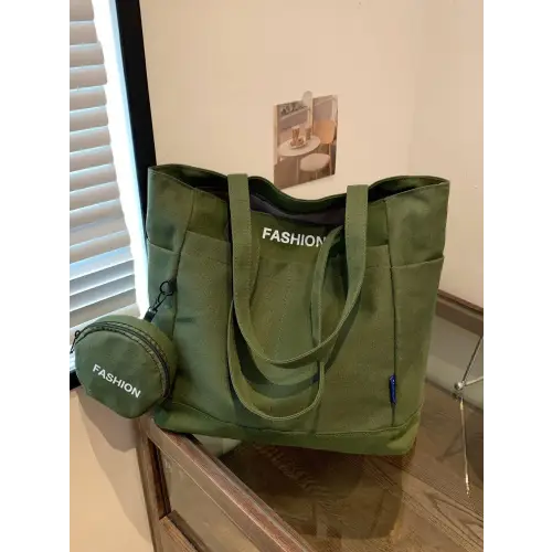 Olive Green Canvas Tote Bag with Stylish Pouch
