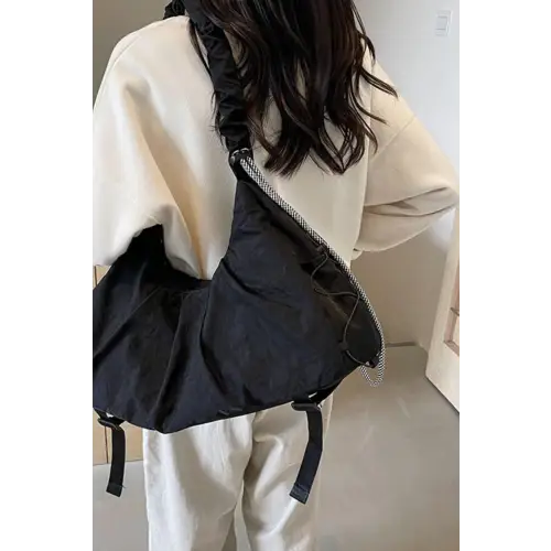 Ruched Crossbody Bag with Stylish Drawstring Strap Black One Size