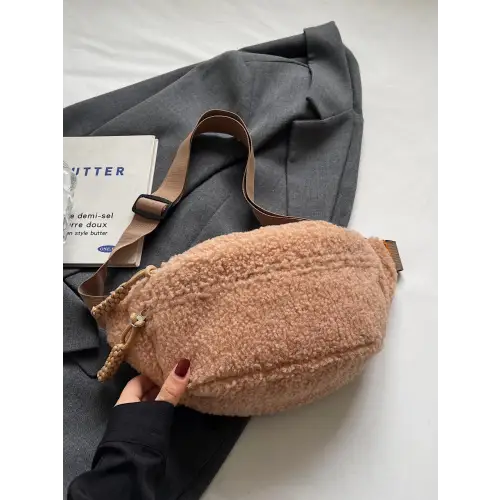 Sherpa Crossbody Bag with Adjustable Strap for Cozy Style Khaki One Size